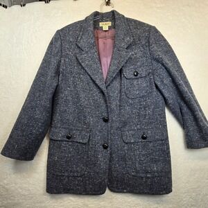 Vintage LL Bean Wool Blazer Womens 12P Petite Tweed Dark Academia Ivy League USA